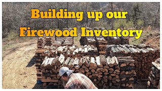 Building up Firewood Inventory - Sawing , Splitting and Stacking Firewood