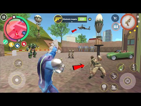 Rope Hero Vice Town (Colorful balloon Suspended Between Army Base Buildings) Rope hero in army base