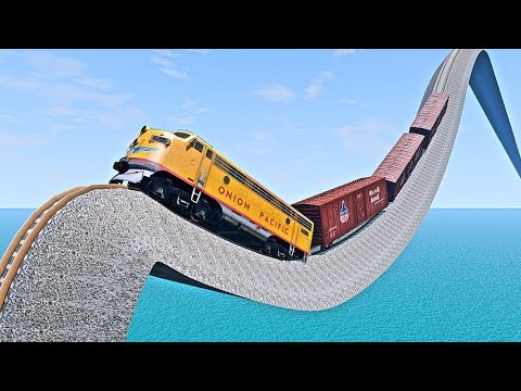 Impossible Weird Spiral Rail Tracks VS Trains - BeamNG.Drive