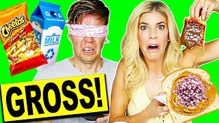 TRYING WEIRD FOOD COMBINATIONS BLINDFOLDED CHALLEN