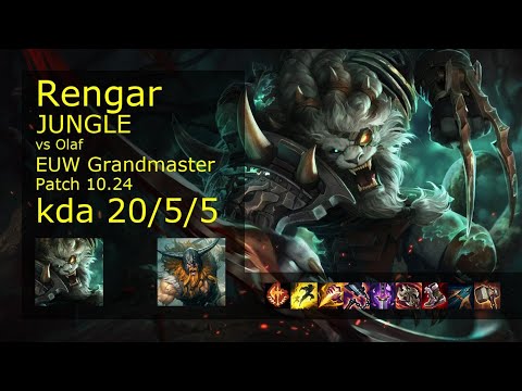 Rengar vs Olaf Jungle - EUW Grandmaster 20/5/5 Patch 10.24 Gameplay