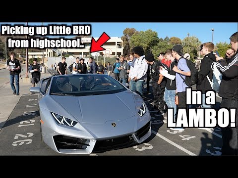 Picking up little bro from High School in LAMBORGHINI!