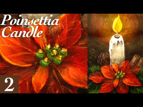 Poinsettia and Christmas candle painting  with acrylic part 2