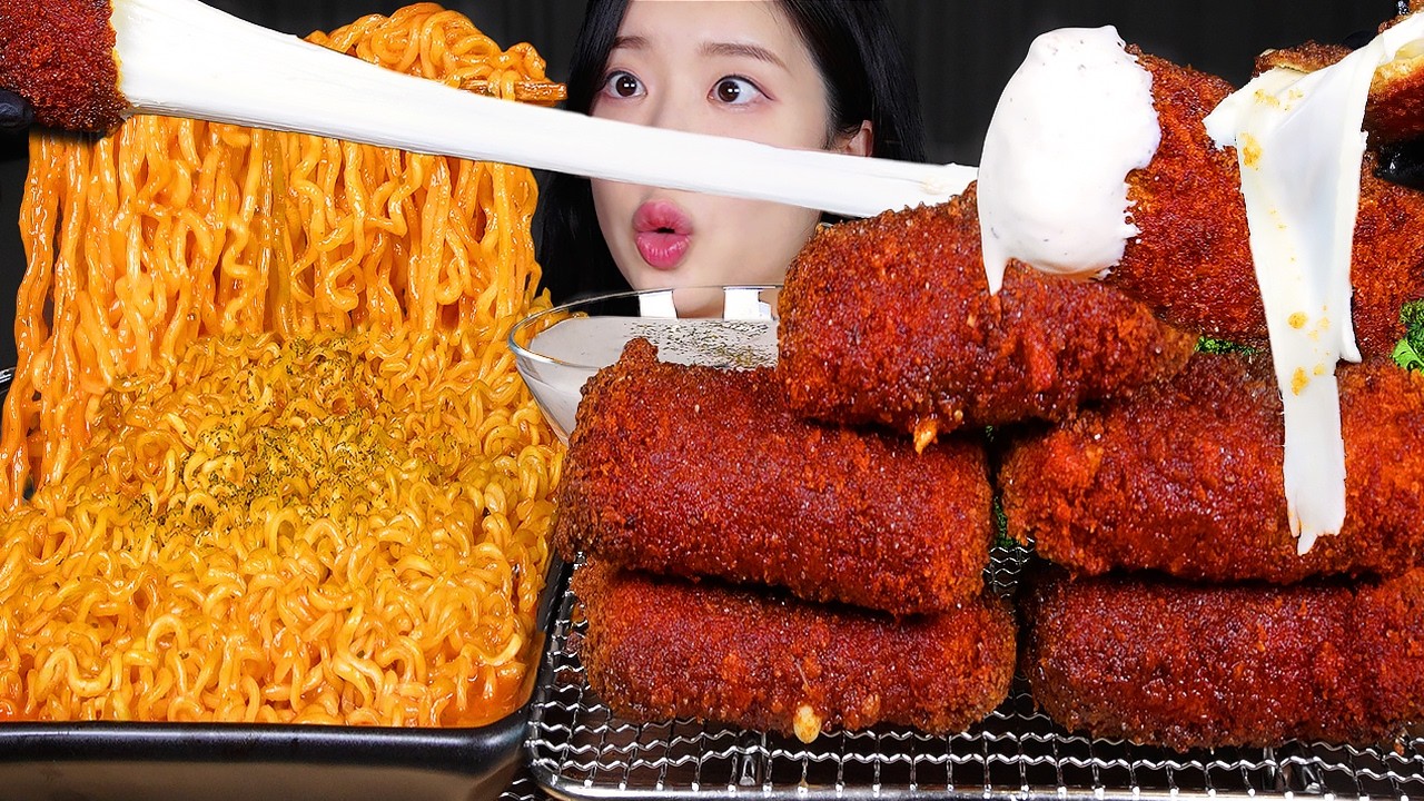 ASMR MUKBANG | 칠리스 내슈빌핫 모짜렐라스틱 🌶️ 치즈볶음면 먹방! CHEESE PULL 🧀 Chili's Mozzarella Sticks & Cheesy