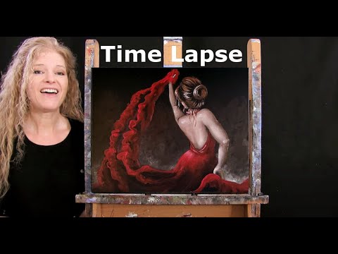 TIME LAPSE - Learn How to Draw and Paint "FLAMENCO DANCER" - Easy and fun Acrylic Painting Tutorial