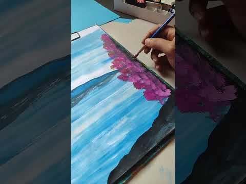 How to draw Riverside Landscape nature painting // easy painting @zahidavideo6604