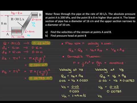 Bernoulli's Equation Example Problem - Fluid Mechanics