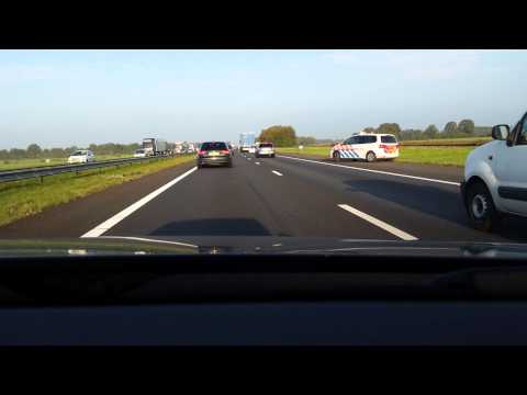 Spotting a car accident on the highway A28 in the Netherlands thv Hoogeveen / Meppel