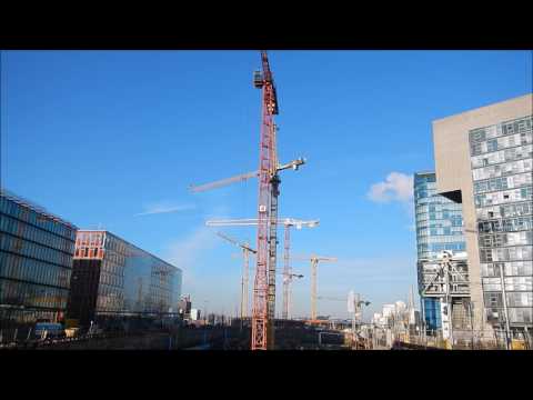 Crane time lapse at huge construction site Flaot