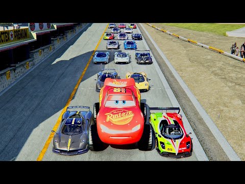 Lightning McQueen Monster Truck vs Pagani Hypercars at Top Gear Track
