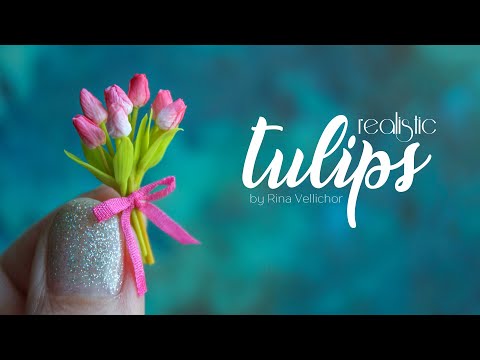 Miniature realistic tulips bouquet 💐 Polumer clay flowers tutorial