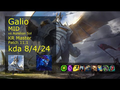 Galio vs Aurelion Sol Mid - KR Master 8/4/24 Patch 11.1 Gameplay // [롤] 갈리오 vs 아우렐리온 솔 미드