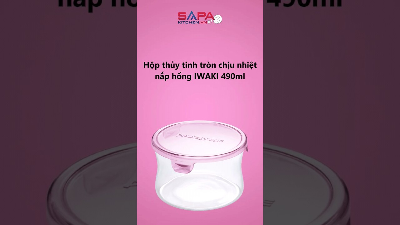 Hộp thủy tinh tròn chịu nhiệt, nắp hồng Iwaki 490ml
