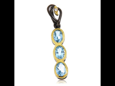 Pandant din Argint 925 Rodiu negru Accente aurite Topaz Natural - Eleganta si Stralucire