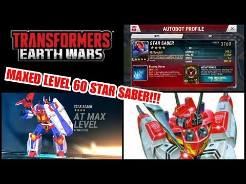 Transformers Earth Wars Gameplay: Maxing Star Saber to 60, 4 star SLASH & top war vs PRIMUS COMMAND