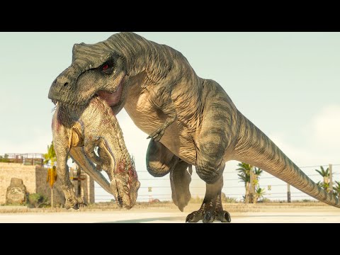 TYRANNOSAURUS REX vs CARNIVORE AND HERBIVORE DINOSAURS BATTLE - Jurassic World Evolution 2