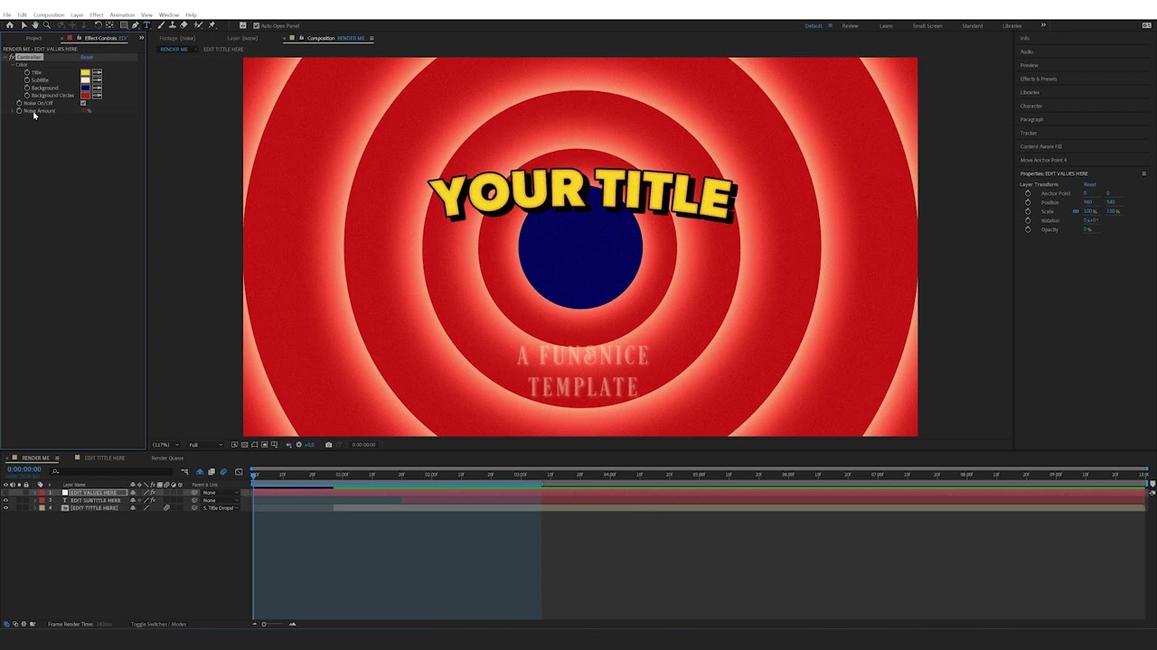 How to edit the Animated Cartoon Rings Title in After Effects