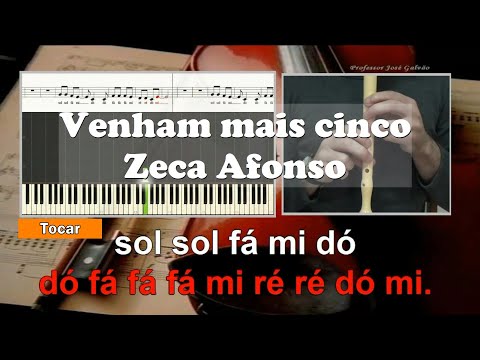 Venham mais cinco - Jose Afonso SEM VOZ notas flauta Educacao Musical Jose Galvao 25 de abril
