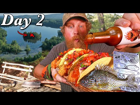 Catch and Cook With a Grim Survival Card - Day 2 of 7 Day Island Survival Challenge Maine