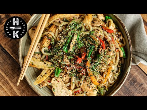 Ginger chicken teriyaki udon noodles