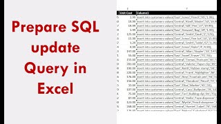 Create an SQL update Query in Excel