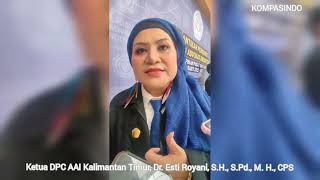 Ketua DPC AAI KalTim, Dr. Esti Royani, S.H., S.Pd., M. H., CPS. menyampaikan kehadirannya di acara pelantikan pengurus AAI