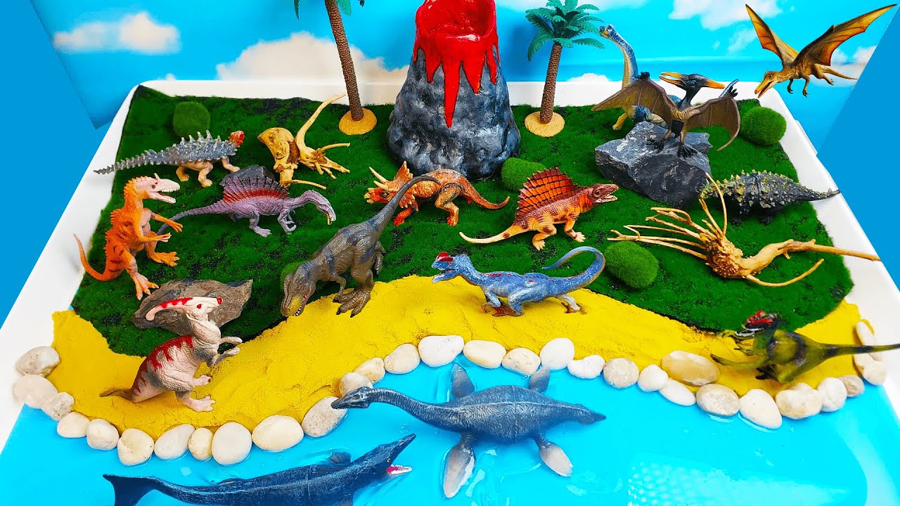 Meet the  Dinosaurs! -  Craft Diorama with Erupting Volcano -Jurassic World's facts and drawing
