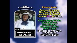 Marie Bartlett nee Labadee ~ Short Obituary