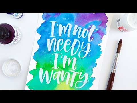 Hand Lettering with White Ink on a Watercolour Background