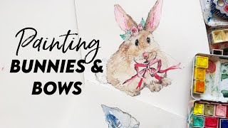 Watercolor Cute Bunnies, Bows & Ducks!