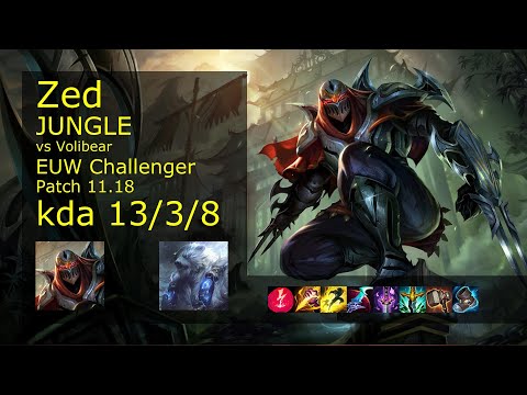 Zed Jungle vs Volibear - EUW Challenger 13/3/8 Patch 11.18 Gameplay