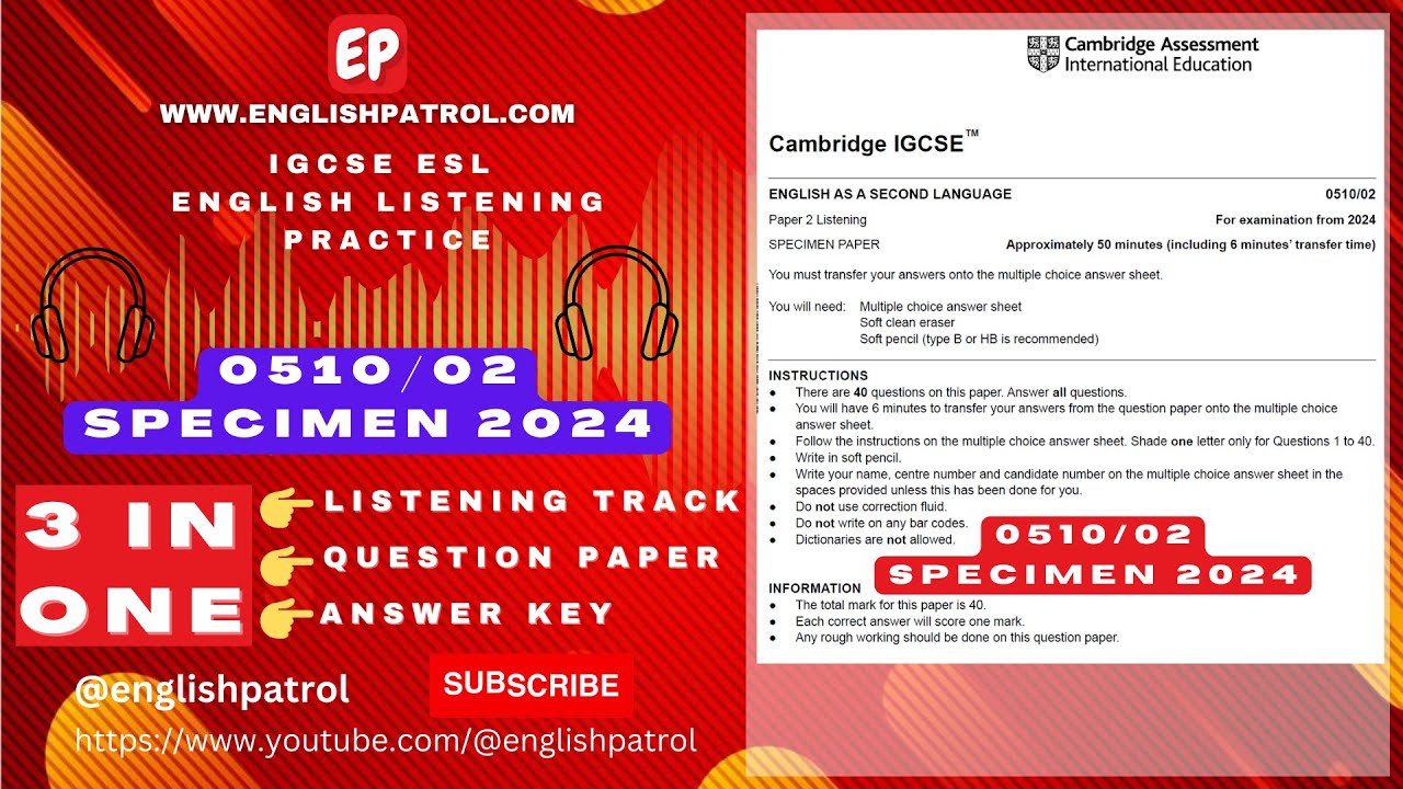 2024 ONWARDS LISTENING TRACK SPECIMEN PAPER IGCSE ESL ENGLISH #listening #Igcseesl #0510