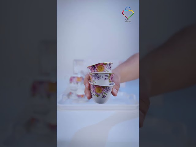 طقم بيالات شاي زجاج وفناجين قهوة سيراميك مع صحون ا...