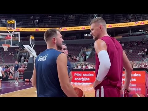 LUKA DONCIC CATCHING UP WITH HIS FORMER TEAMMATE KRISTAPS PORZINGIS BEFORE TONIGHTs GAME VS  LATVIA