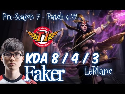SKT T1 Faker LEBLANC vs ORIANNA Mid - Patch 6.22 KR Flex Rank