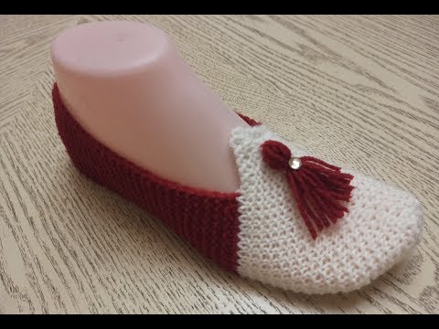 Простые и классные тапочки-следки ОДНИМ ПОЛОТНОМ , на двух спицах № 33.