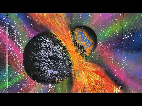 “Deep impact” Planets collide spray paint art tutorial