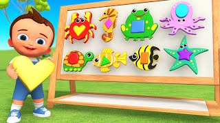 Learning Shapes & Sea Animal Names with Fun Playing Wooden Puzzle Toys - Colors for Kids