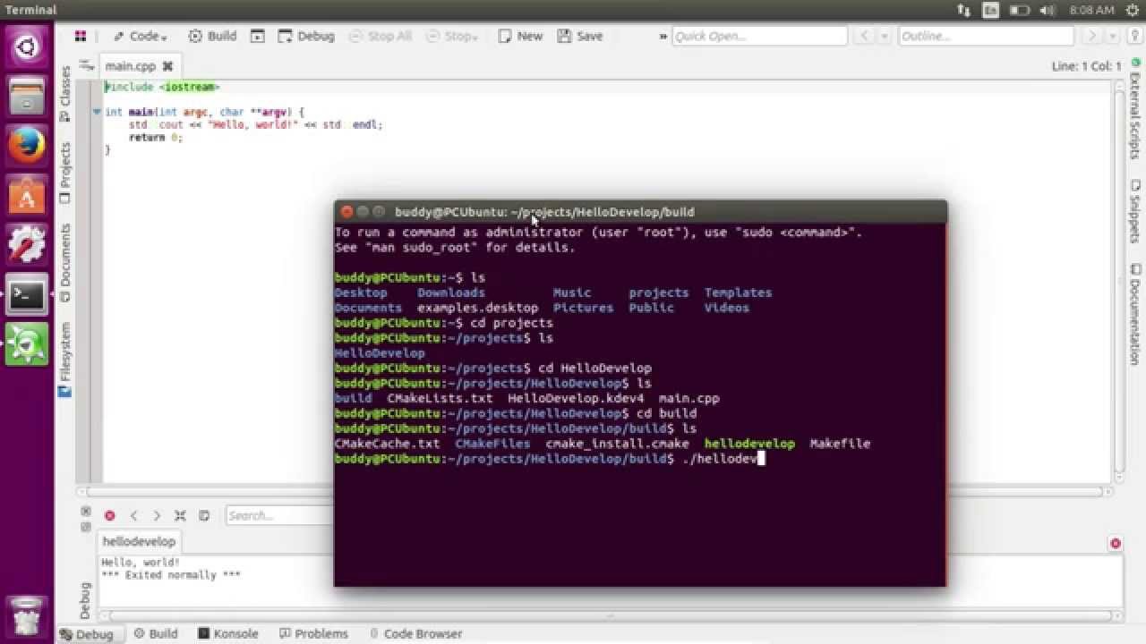 Hello World KDevelop