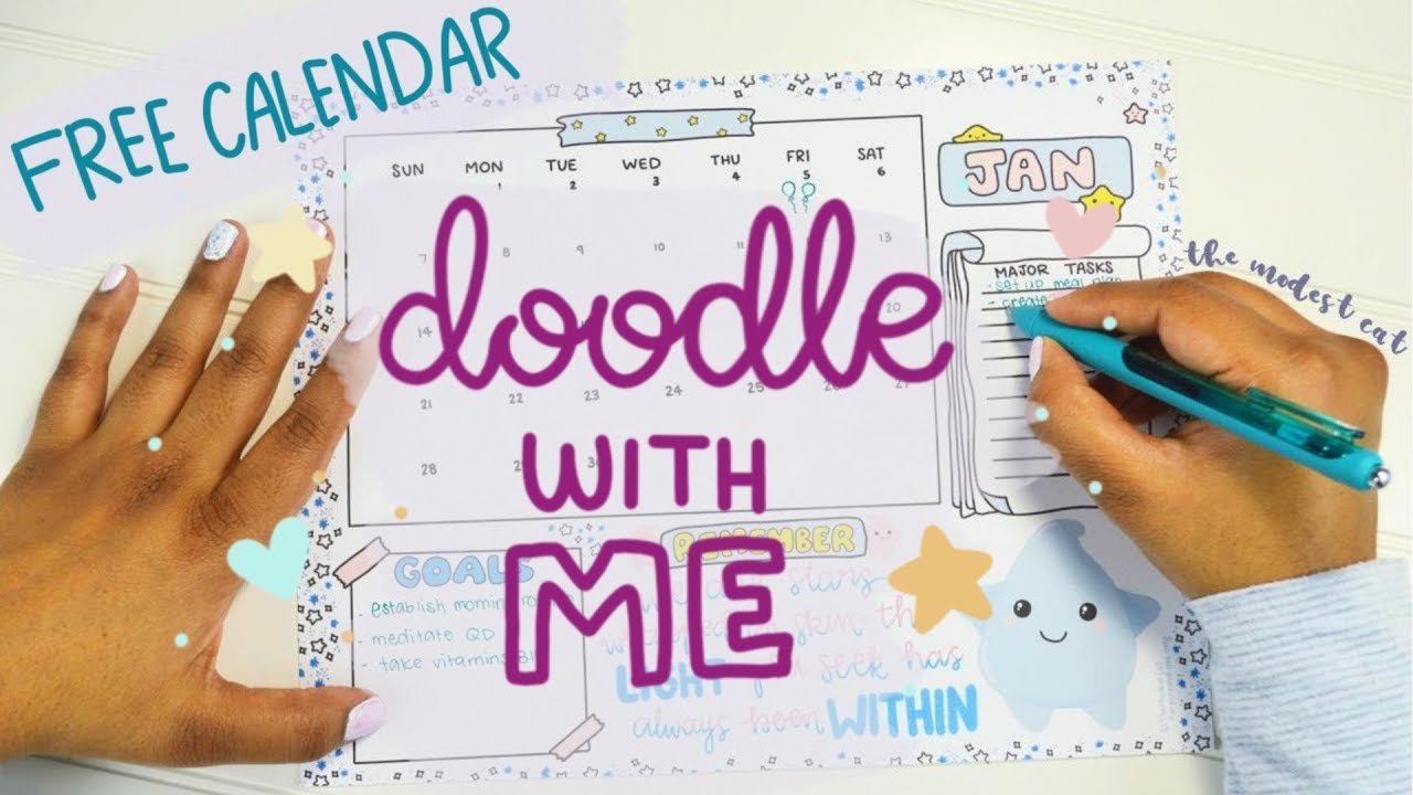 Doodle With Me - January Kawaii Monthly Calendar + FREE PRINTABLE
