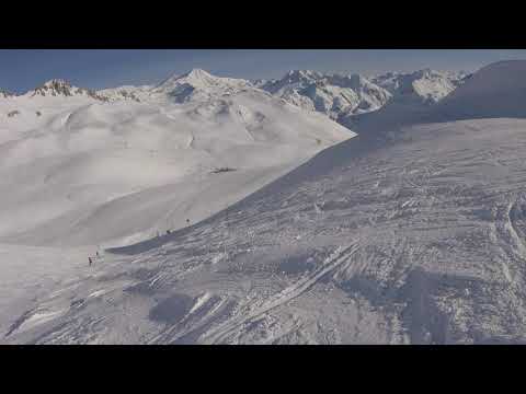 Skiing the Ancolie run in Tignes. December 2018