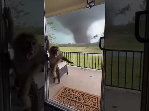 Monkey Terrified by Massive Tornado!! #tornado #wildweather #monkey #viral #scarymoment #storm