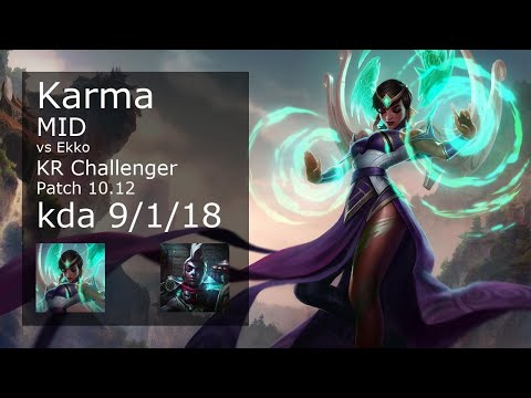 Karma Mid vs Ekko - KR Challenger 9/1/18 Patch 10.12 Gameplay // [롤] 카르마 vs 에코 미드