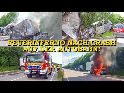 [FIRE INFERNO AFTER HIGHWAY CRASH] - CAR crashes into TRUCK - | FIRE DEPARTMENT IN MAJOR OPERATION