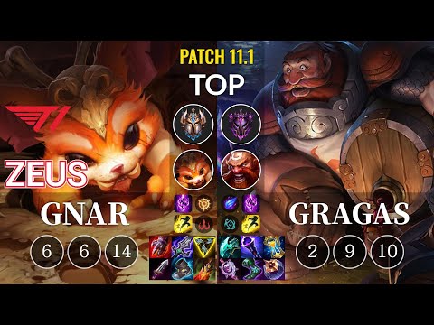 T1 Zeus Gnar vs Gragas Top - KR Patch 11.1