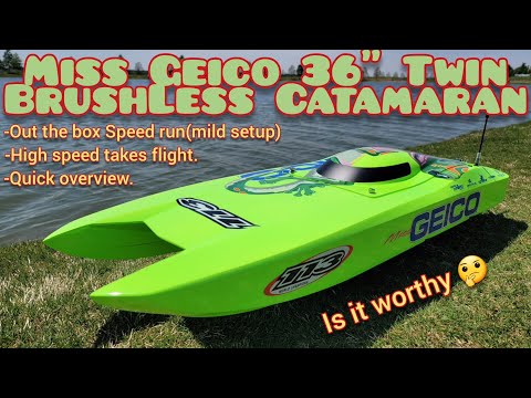 Miss Geico 36" Twin Brushless Catamaran. Great looking boat but..is it worthy? #rc #rcboat #proboat
