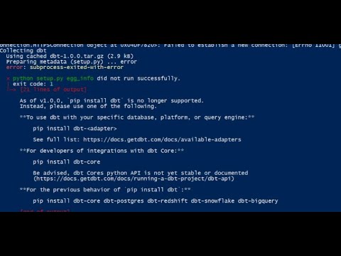 Dbt Error Pip Install Dbt Installation Error Dbt Snowflake Error Subprocess Exited With Error