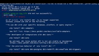 DBT error | pip install dbt installation error  | dbt-snowflake error | subprocess-exited-with-error