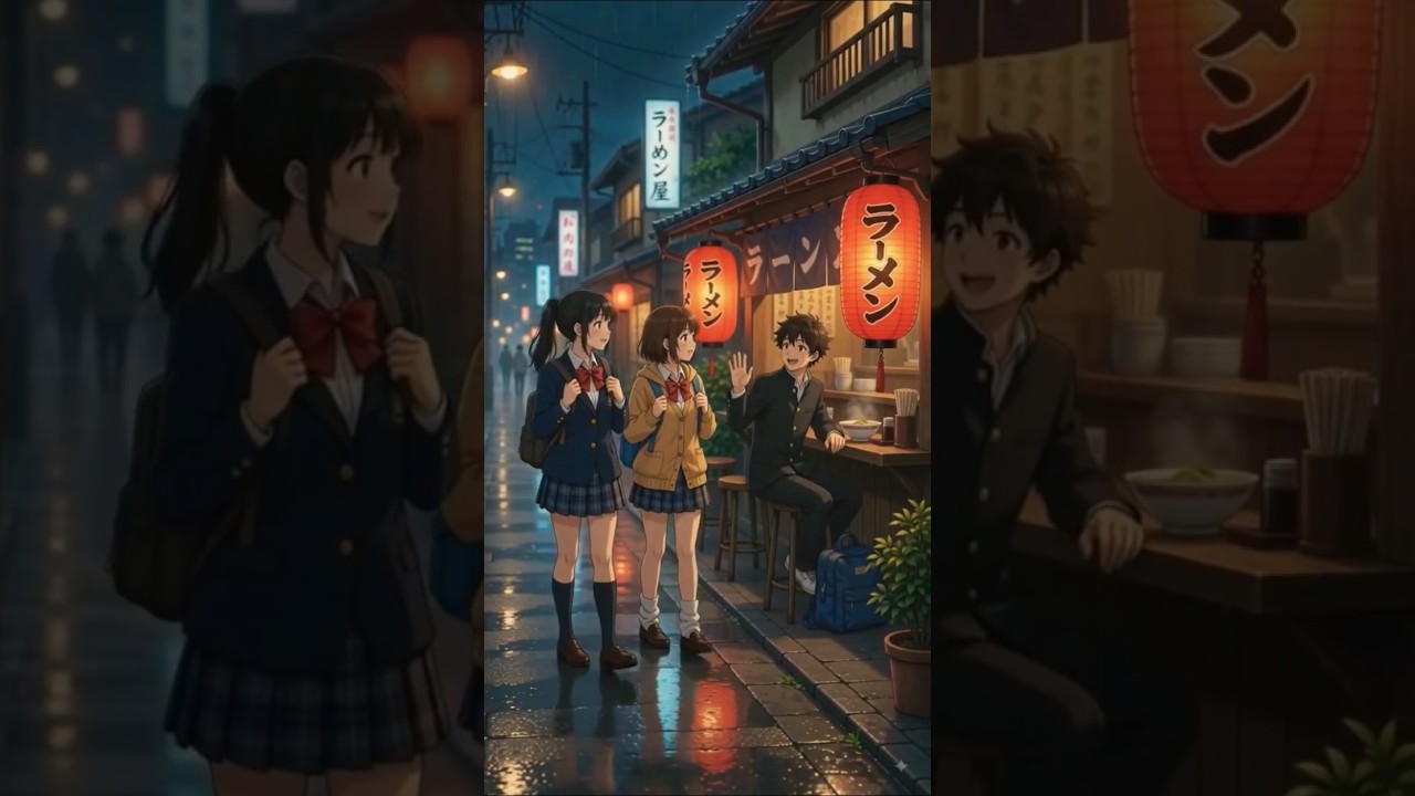 🌧️Rainy day night ramen ✨#shorts#viral#aesthetic#ghiblistyle#asmrsounds#shortvideo#ghibli #animation