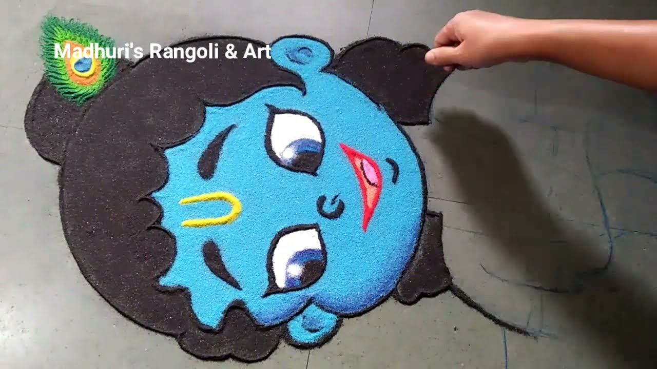  cute krishna rangoli design by madhuri rangoli and art